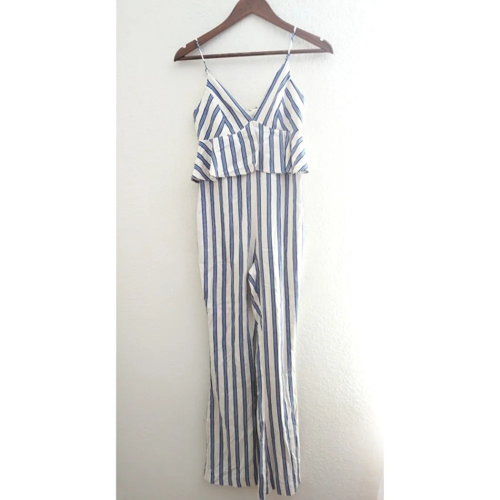 BCBGeneration Blue & White Striped Flared Jumpsuit NEW! - Picture 1 of 10